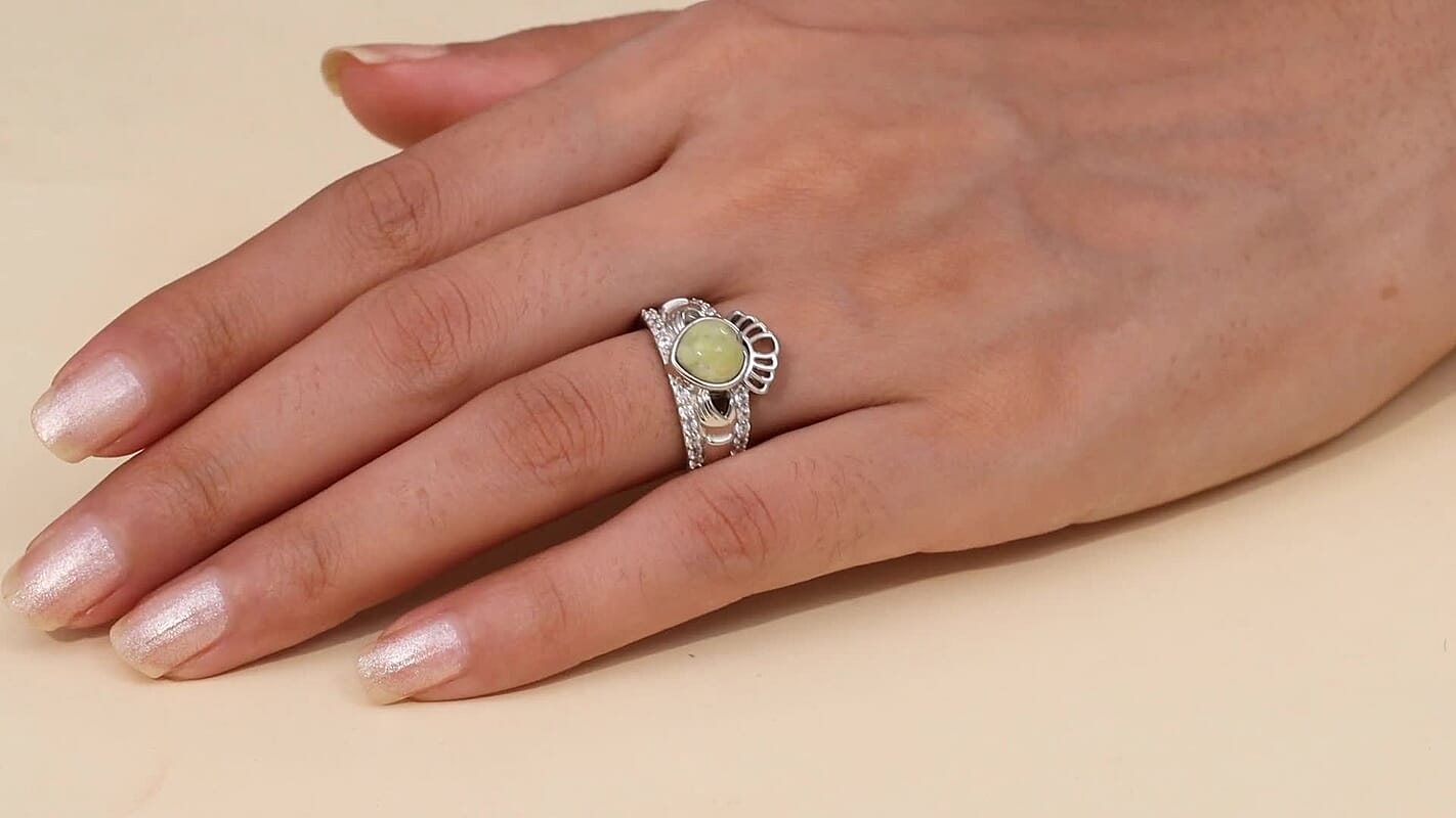 EverTrue Connemara Marble and White Zircon 2.80 ctw Ring in Platinum Bond (Size 10.0)