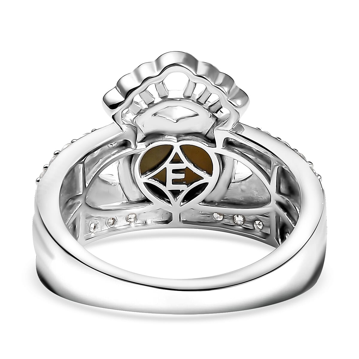 EverTrue Connemara Marble and White Zircon 2.80 ctw Heart of Ireland Claddagh Ring in Platinum Bond (Size 8.0) image number 4