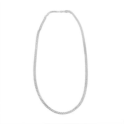 Made In Italian Sterling Silver Flat Cuban Chain Necklace 20 Inches 15.8 Grams