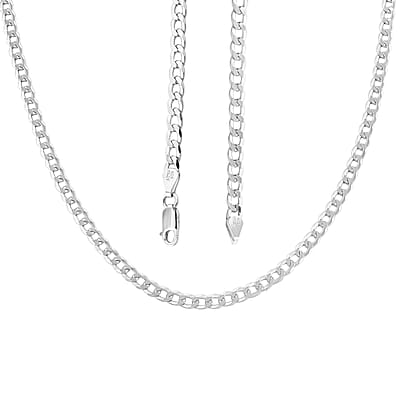 Italian Sterling Silver Flat Cuban Chain Necklace 24.1 Grams 30 Inches