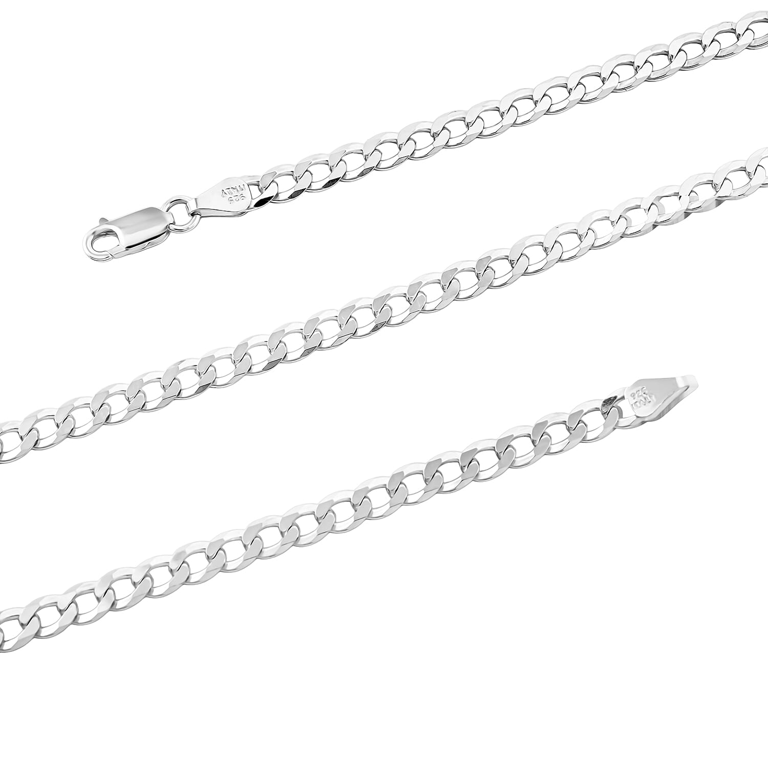 Italian Sterling Silver Flat Cuban Chain Necklace 24.1 Grams 30 Inches
