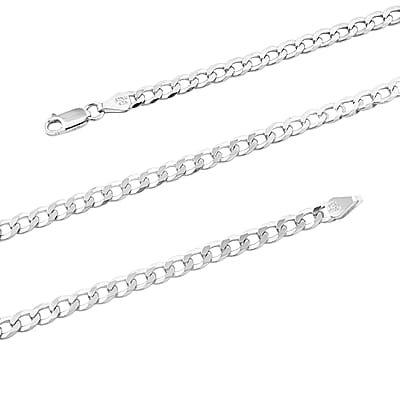 Italian Sterling Silver Flat Cuban Chain Necklace 24.1 Grams 30 Inches