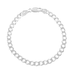 Made In Italian Flat Cuban Chain Bracelet in Sterling Silver (7.00 In) 5.6 Grams