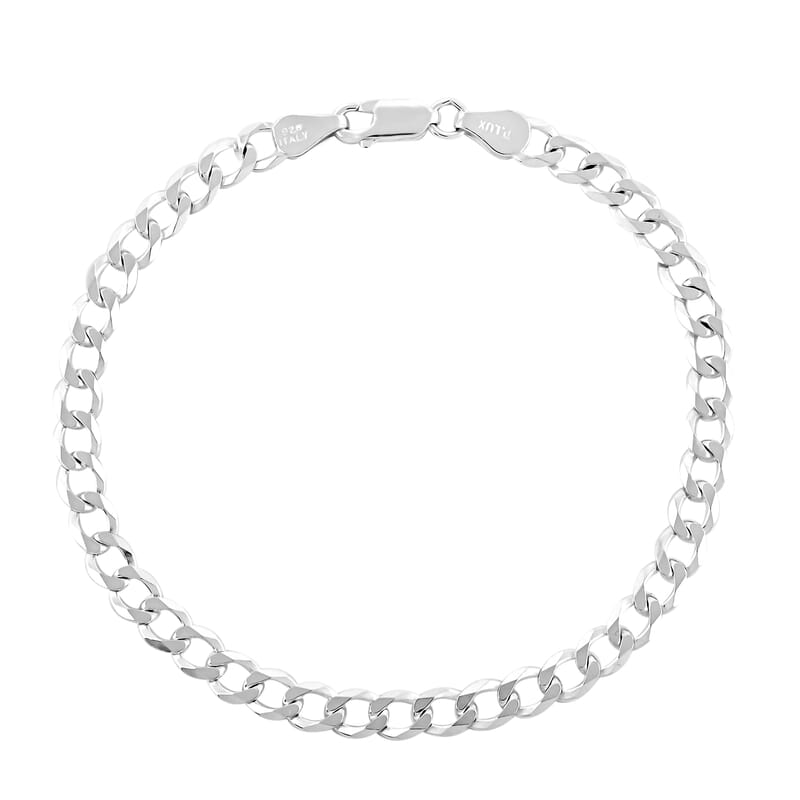 Made In Italian Sterling Silver Flat Cuban Chain Bracelet (8.00 In) 6 Grams