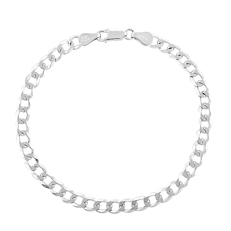 Made In Italian Sterling Silver Flat Cuban Chain Bracelet (8.00 In) 6 Grams