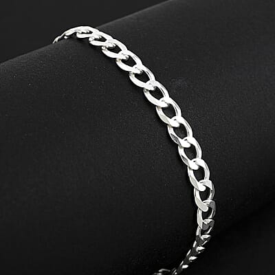 Made In Italian Sterling Silver Flat Cuban Chain Bracelet (8.00 In) 6 Grams