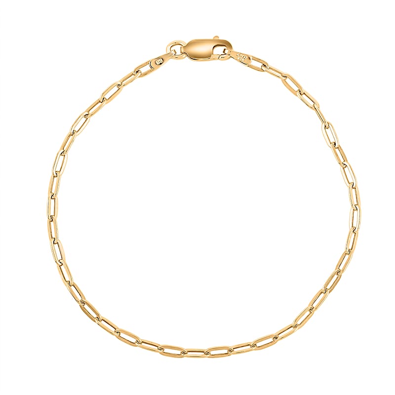 Made In Italian 14K YG Over Sterling Silver Paper Clip Chain Bracelet (7.00 In) 1.75 Grams