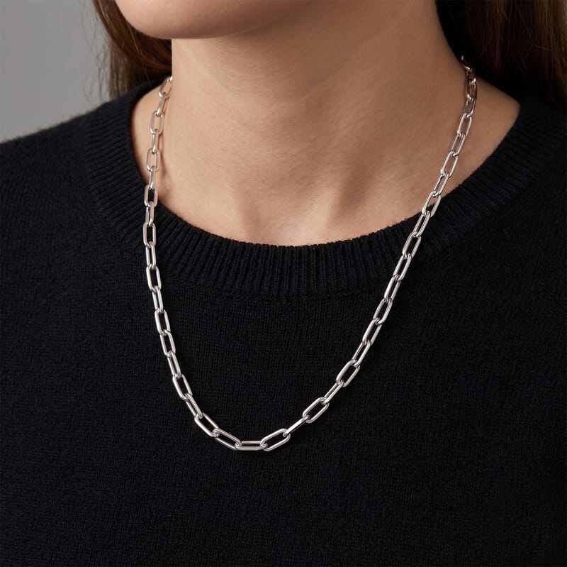 Made In Italy Sterling Silver Paper Clip Chain Necklace (16 Inches) (5.3 g)