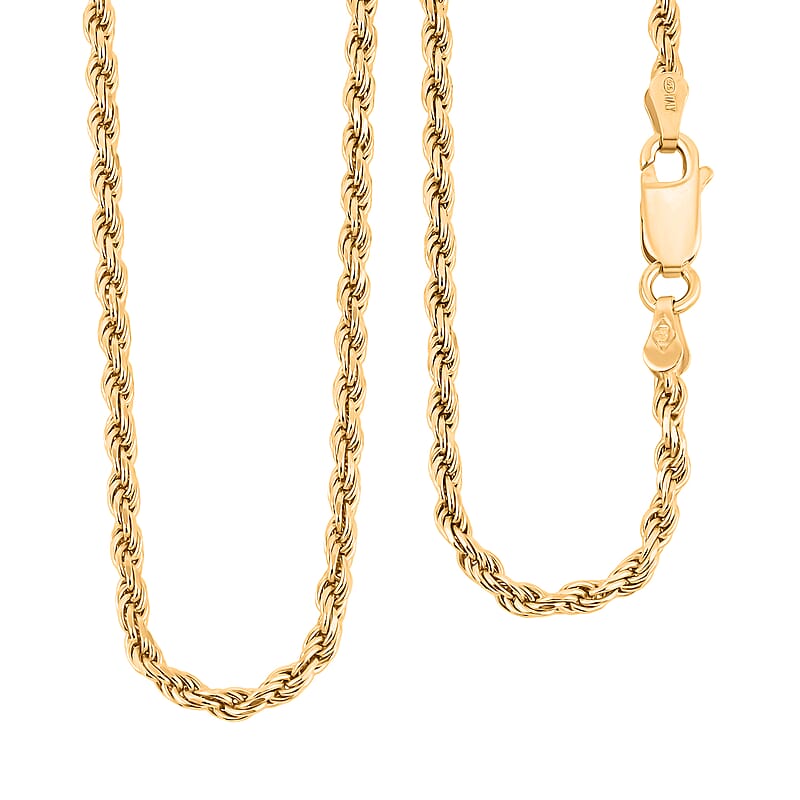 Made In Italian 14K YG Over Sterling Silver Rope Chain Necklace 8 Grams 16 Inches