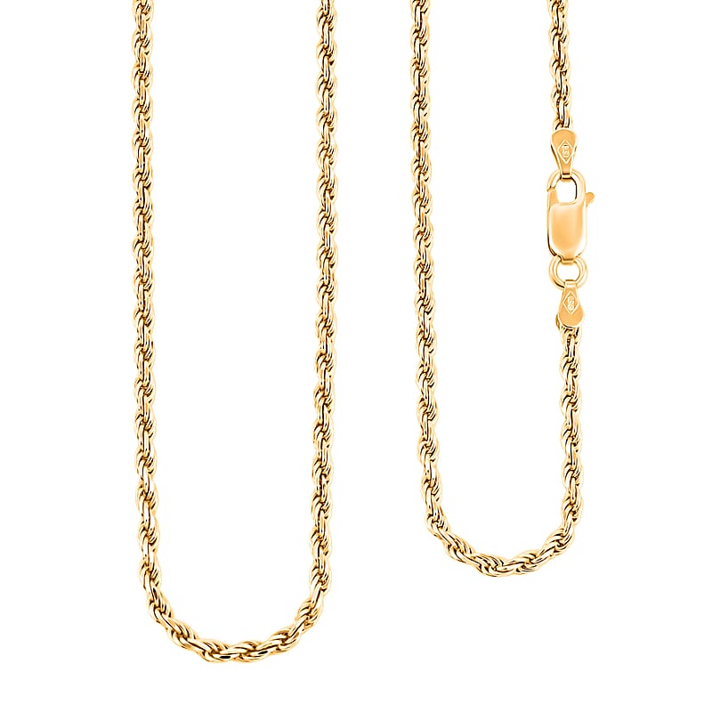 Made In Italian 14K Yellow Gold Over Sterling Silver Rope Chain Necklace 24 Inches 11.6 Grams