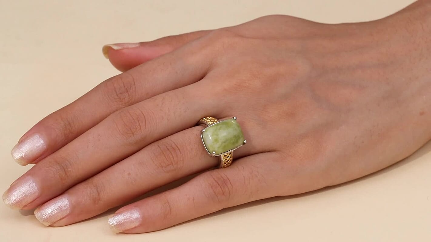 EverTrue Connemara Marble 12.20 ctw Celtic Knotwork Ring in 18K YG Plated and Platinum Bond (Size 10.0)