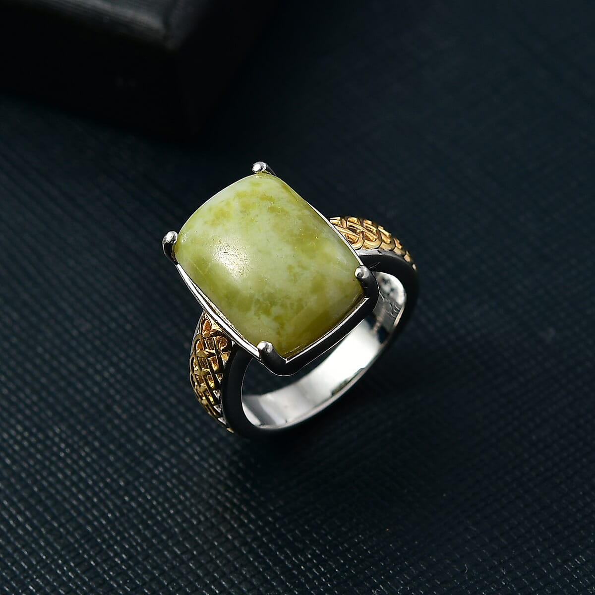 EverTrue Connemara Marble 12.20 ctw Celtic Knotwork Ring in 18K YG Plated and Platinum Bond (Size 10.0)  image number 1