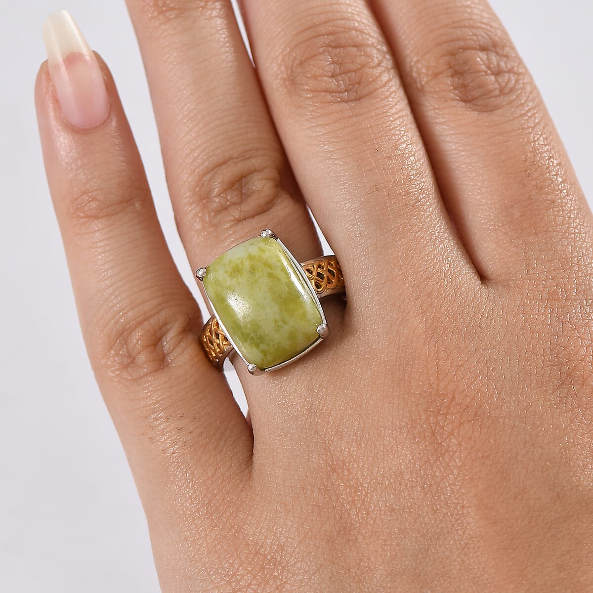 EverTrue Connemara Marble 12.20 ctw Celtic Knotwork Ring in 18K YG Plated and Platinum Bond (Size 6.0)  image number 2