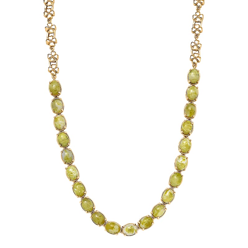 EverTrue Connemara Marble 28.50 ctw Irish Blessing Clover Leaf Necklace in 18K YG Plated 18 Inches