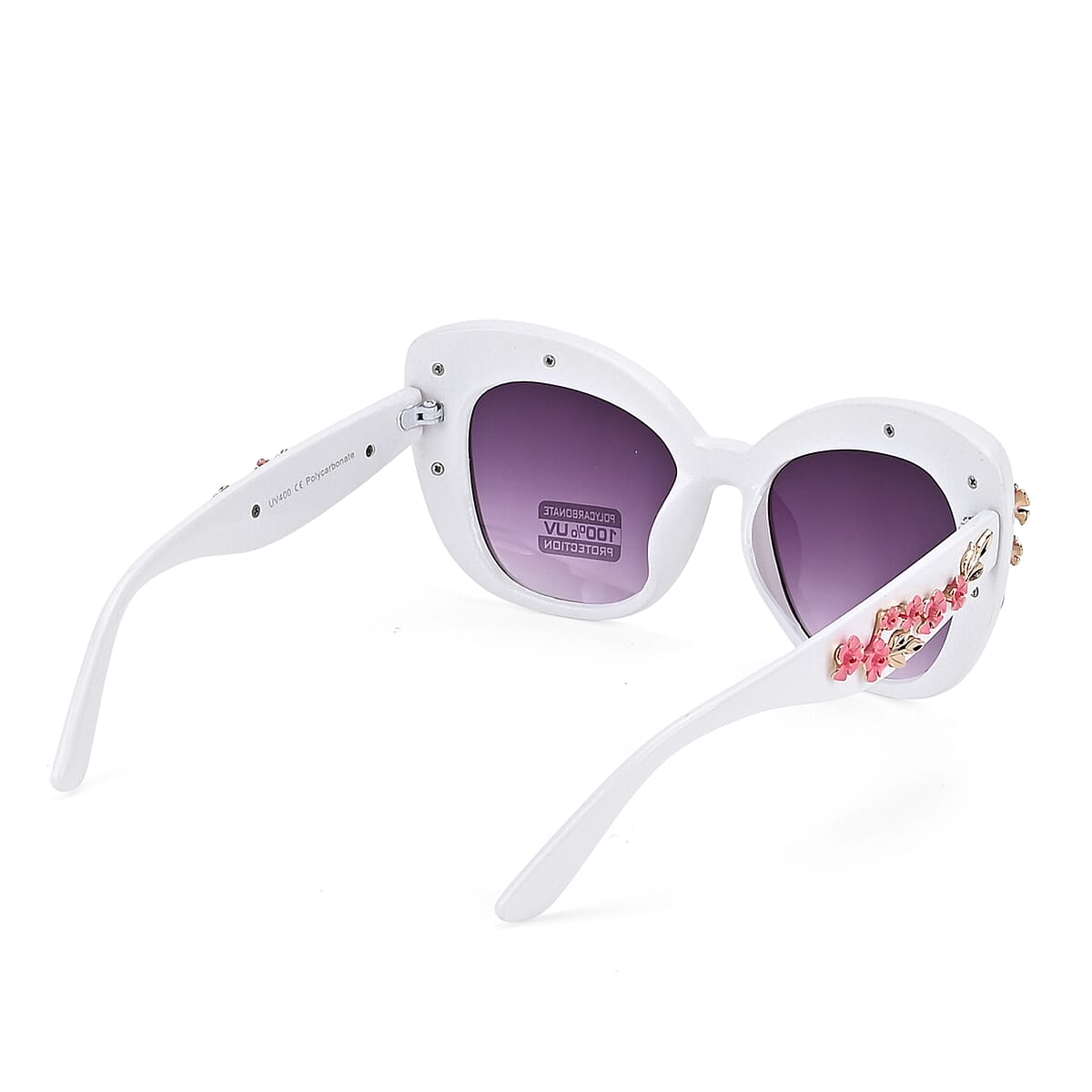 Gray UV400 Sunglasses with White Frame image number 2