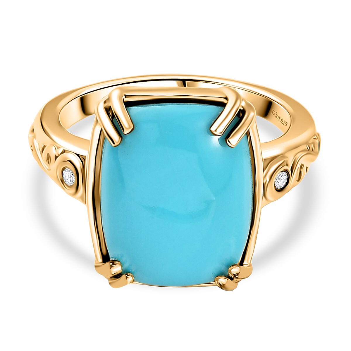 D'Joy Sleeping Beauty Turquoise and White Diamond 6.99 ctw Ring in 18K Vermeil Yellow Gold Over Sterling Silver (Size 9.0)