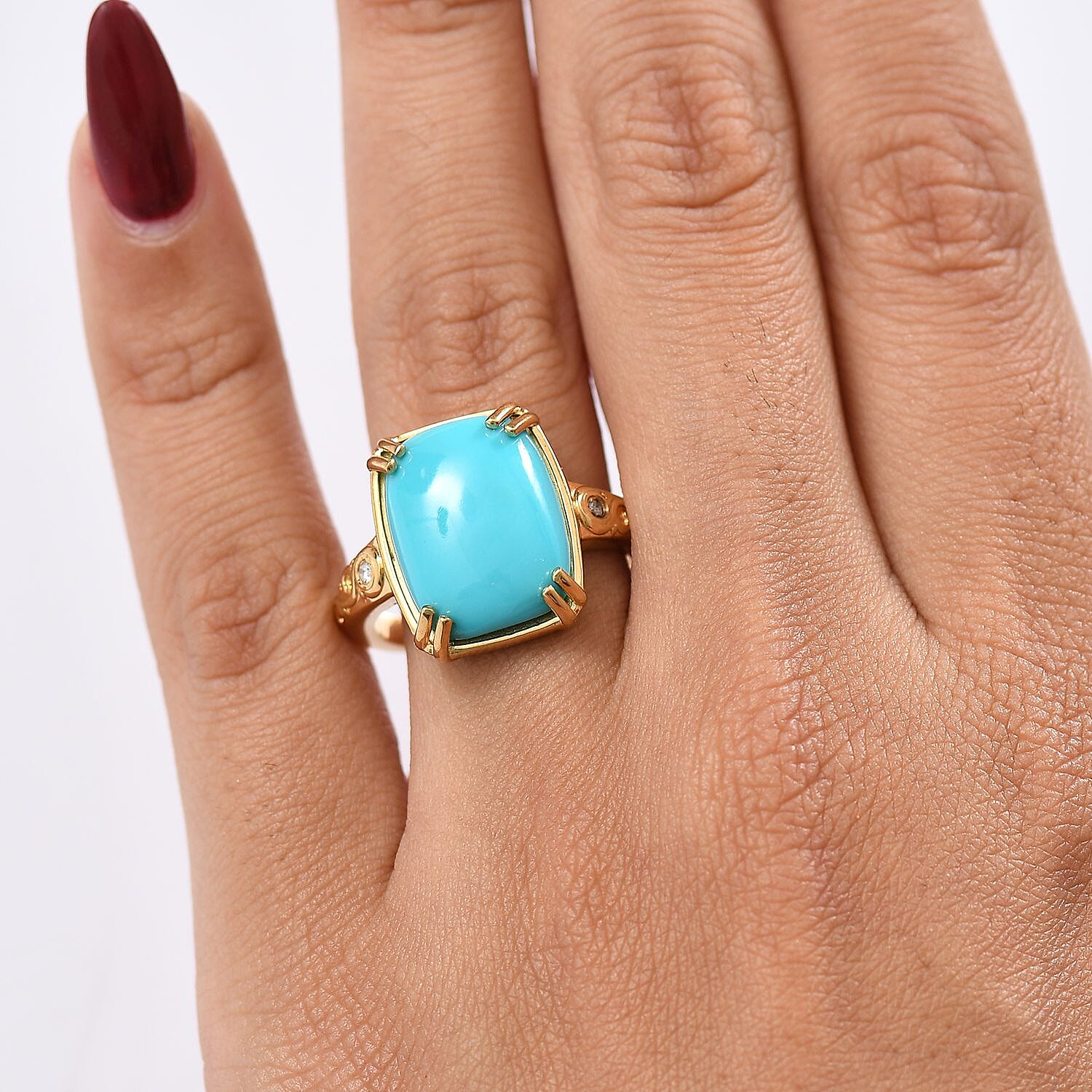 D'Joy Sleeping Beauty Turquoise and White Diamond 6.99 ctw Ring in 18K Vermeil Yellow Gold Over Sterling Silver (Size 9.0)