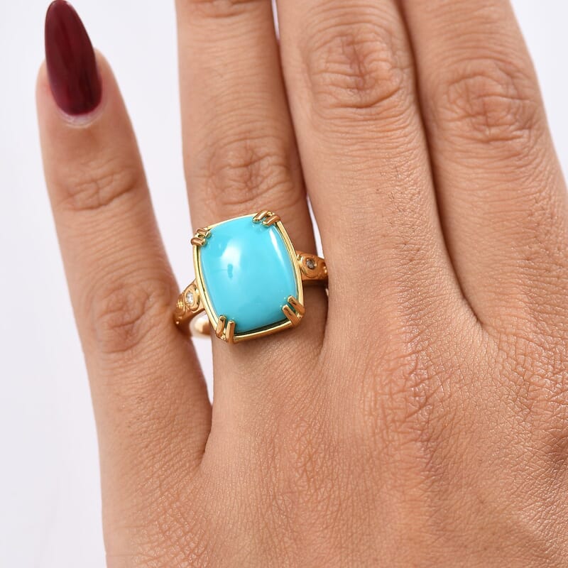 D'Joy Sleeping Beauty Turquoise and White Diamond 6.99 ctw Ring in 18K Vermeil Yellow Gold Over Sterling Silver (Size 9.0)