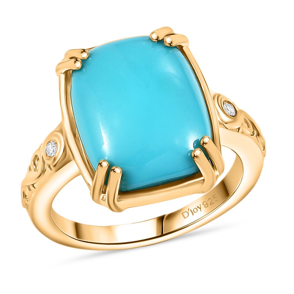 D'Joy Sleeping Beauty Turquoise and White Diamond 6.99 ctw Ring in 18K Vermeil Yellow Gold Over Sterling Silver (Size 9.0)
