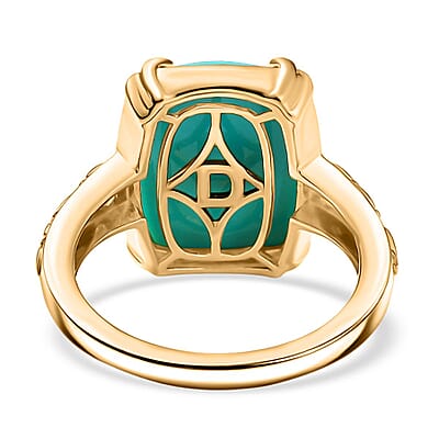 D'Joy Sleeping Beauty Turquoise and White Diamond 6.99 ctw Ring in 18K Vermeil Yellow Gold Over Sterling Silver (Size 9.0)