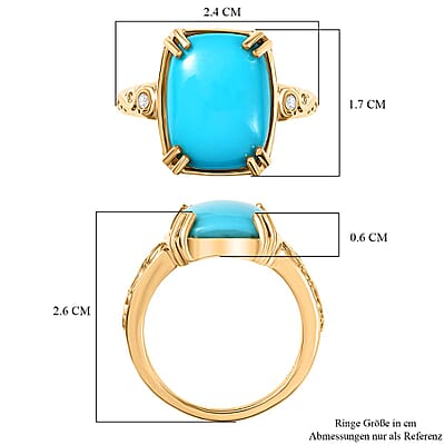 D'Joy Sleeping Beauty Turquoise and White Diamond 6.99 ctw Ring in 18K Vermeil Yellow Gold Over Sterling Silver (Size 9.0)