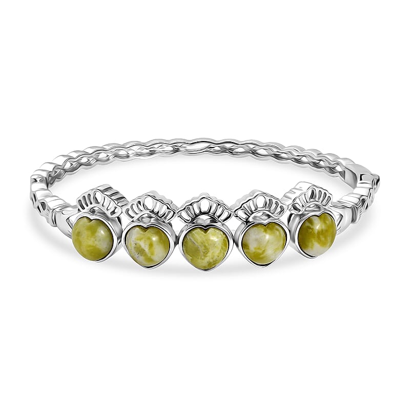 EverTrue Connemara Marble 14.65 ctw Guardian Claddagh Bangle Bracelet in Platinum Bond (7.25 In)
