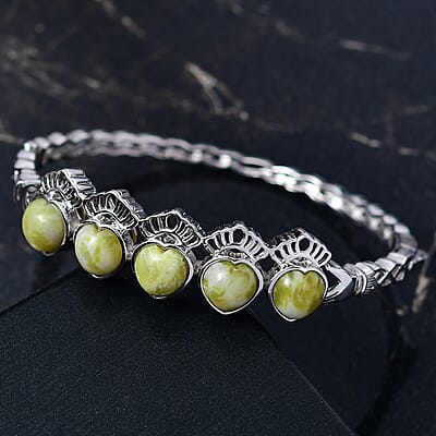 EverTrue Connemara Marble 14.65 ctw Guardian Claddagh Bangle Bracelet in Platinum Bond (7.25 In)
