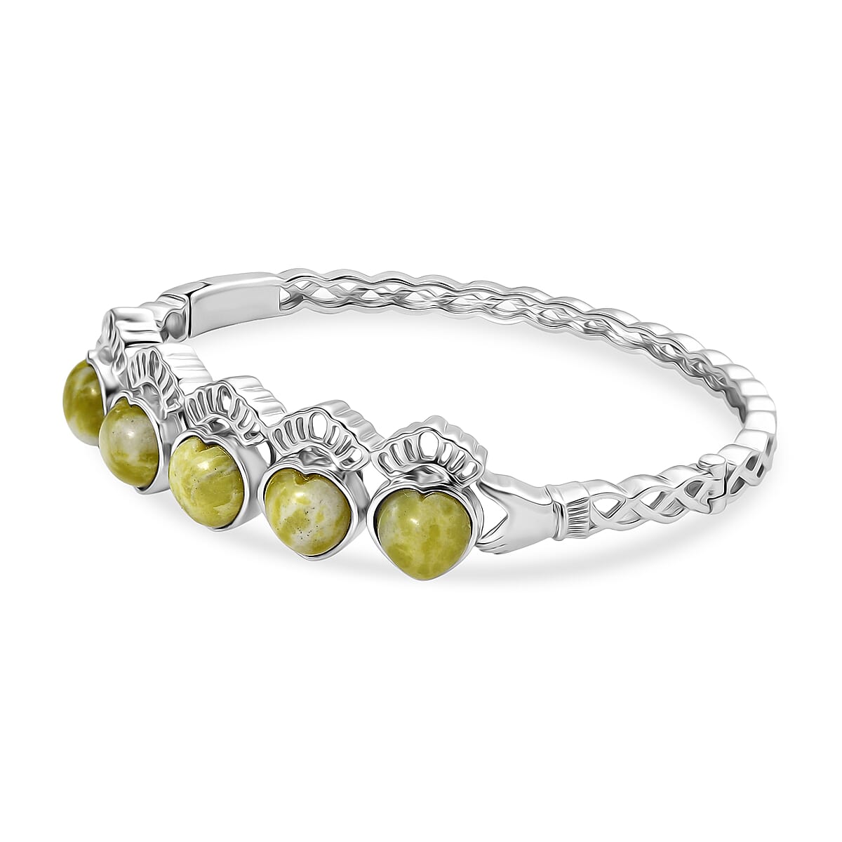 EverTrue Connemara Marble 14.65 ctw Claddagh Bangle Bracelet in Platinum Bond (7.25 In) image number 3