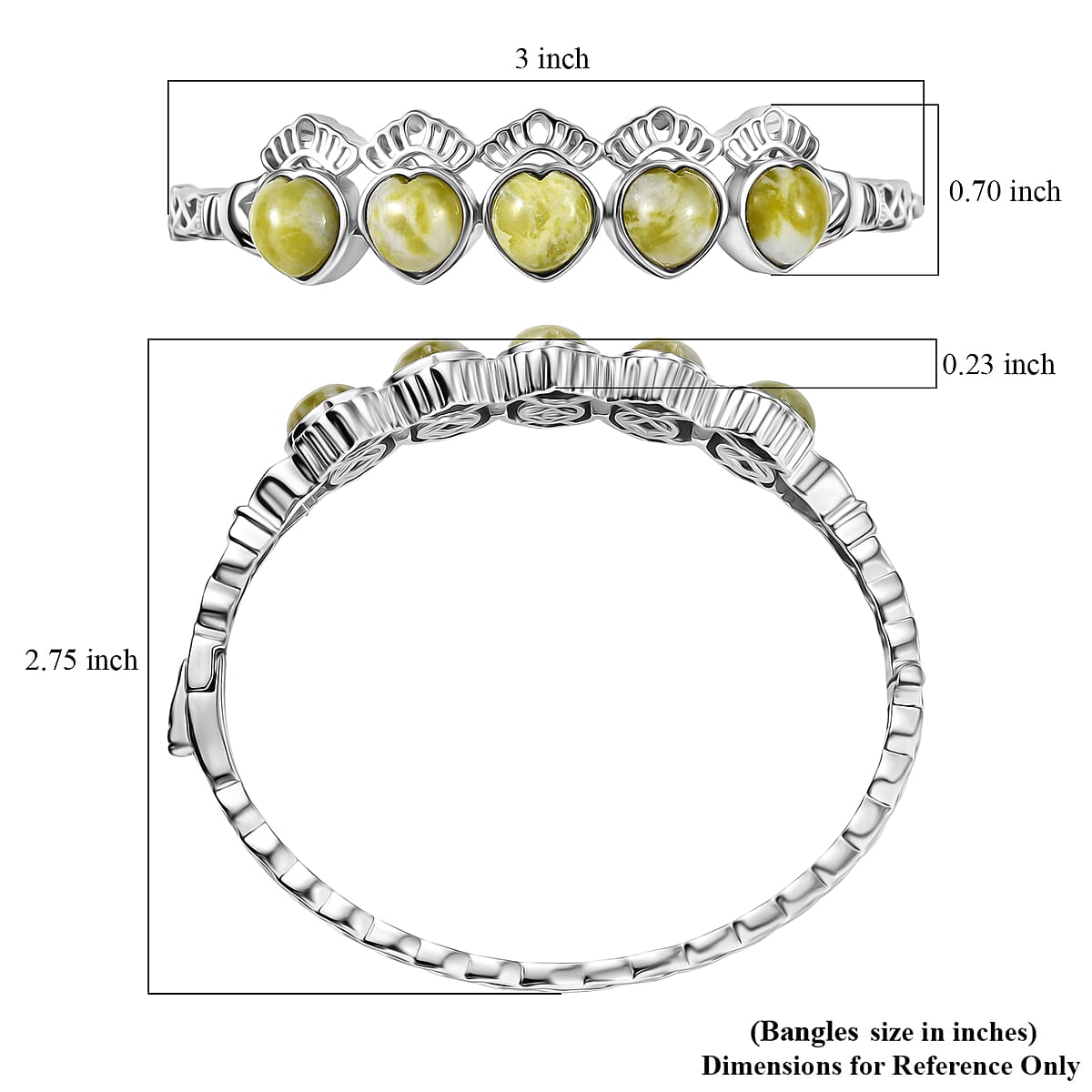 EverTrue Connemara Marble 14.65 ctw Claddagh Bangle Bracelet in Platinum Bond (7.25 In) image number 5