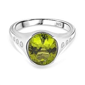 D'Joy Peridot and Moisaanite 3.66 ctw Ring in Rhodium Over Sterling Silver (Size 5.5)