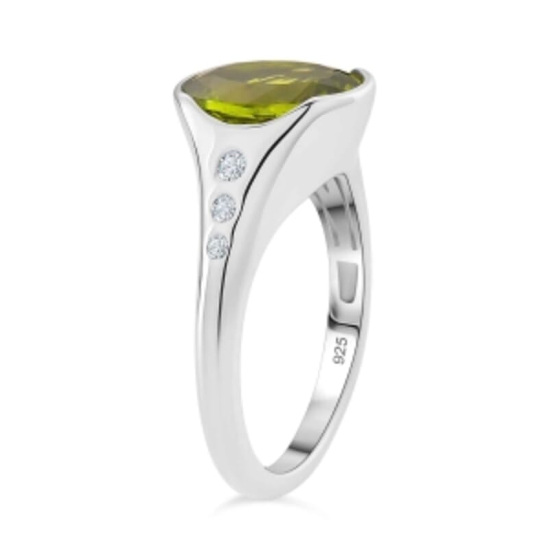 D'Joy Peridot and Moisaanite 3.66 ctw Ring in Rhodium Over Sterling Silver (Size 6.5)