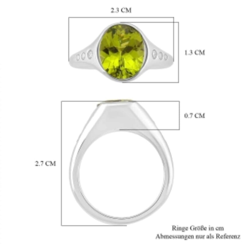 D'Joy Peridot and Moisaanite 3.66 ctw Ring in Rhodium Over Sterling Silver (Size 6.5)