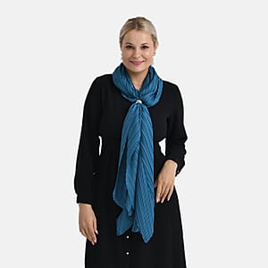 Tamsy Blue Terahertz 75ctw Pleated Polyester Scarf