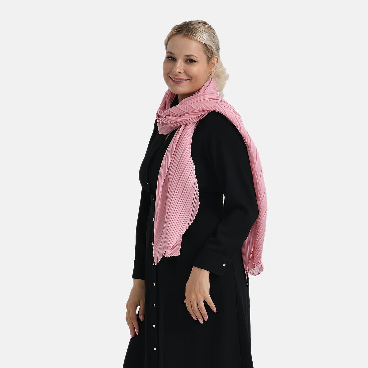 Tamsy Pink Terahertz 75ctw Pleated Polyester Scarf image number 1