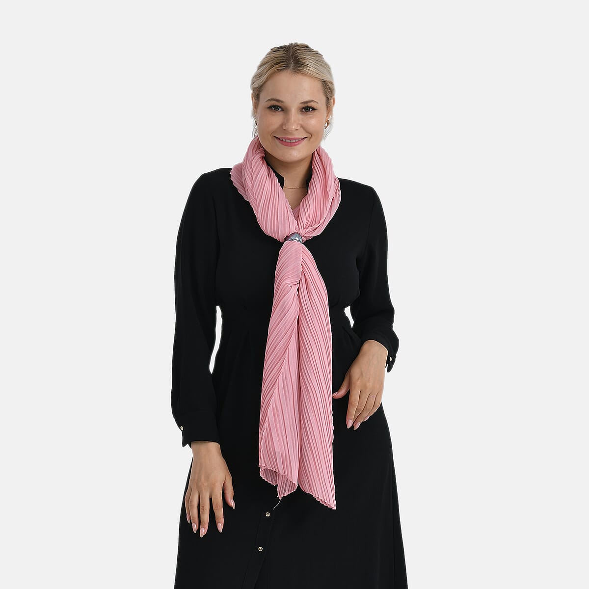 Tamsy Pink Terahertz 75ctw Pleated Polyester Scarf image number 2