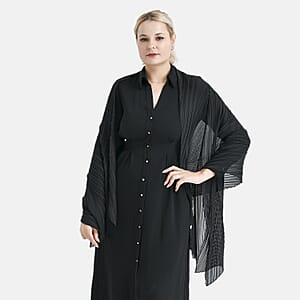 Tamsy Black Terahertz 75ctw Pleated Polyester Scarf