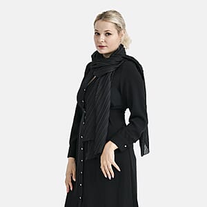 Tamsy Black Terahertz 75ctw Pleated Polyester Scarf
