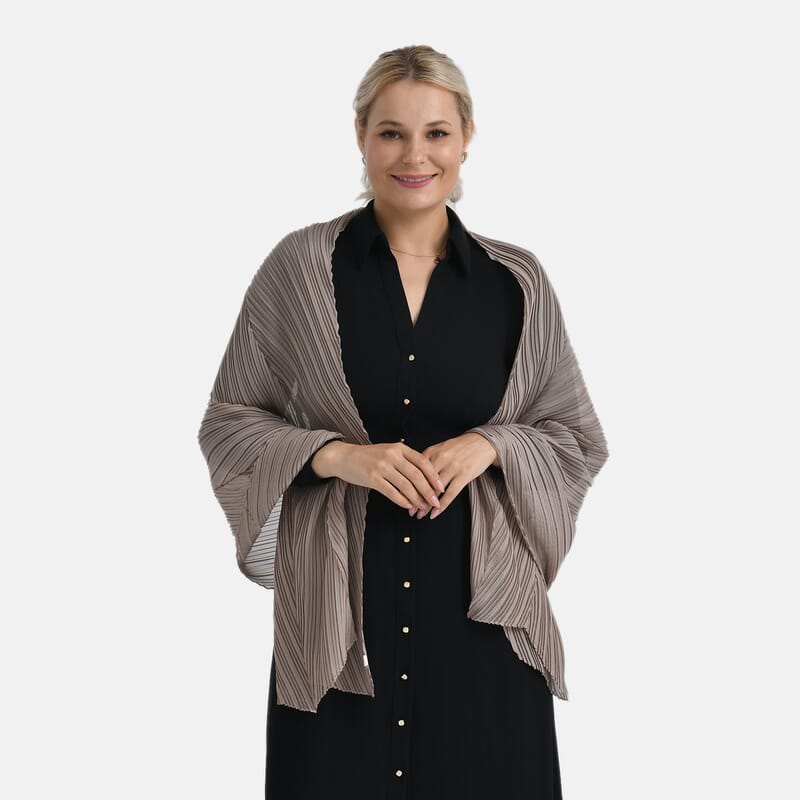 Tamsy Beige Terahertz 75ctw Pleated Polyester Scarf