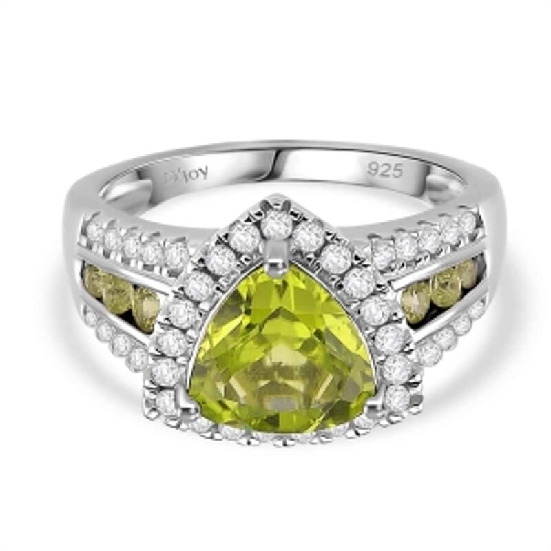 D'Joy Peridot and Moissanite 3.43 ctw Ring in Rhodium Over Sterling Silver (Size 6.5)