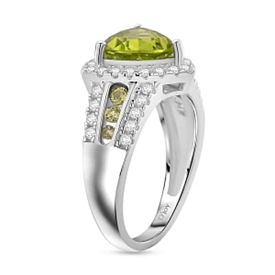 D'Joy Peridot and Moissanite 3.43 ctw Ring in Rhodium Over Sterling Silver (Size 6.5)