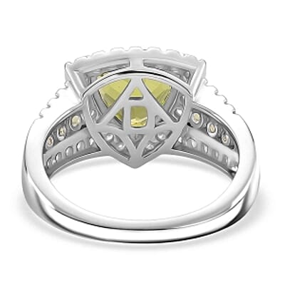 D'Joy Peridot and Moissanite 3.43 ctw Ring in Rhodium Over Sterling Silver (Size 6.5)