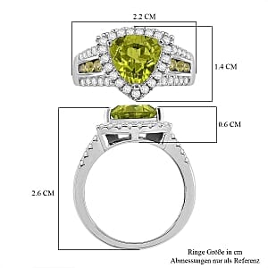 D'Joy Peridot and Moissanite 3.43 ctw Ring in Rhodium Over Sterling Silver (Size 6.5)
