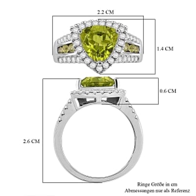 D'Joy Peridot and Moissanite 3.43 ctw Ring in Rhodium Over Sterling Silver (Size 6.5)