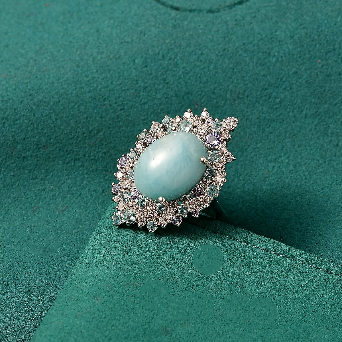 GP Capri Collection Larimar and Multi Gemstone 13.65 ctw Ring in Rhodium Over Sterling Silver (Size 10.0) image number 1