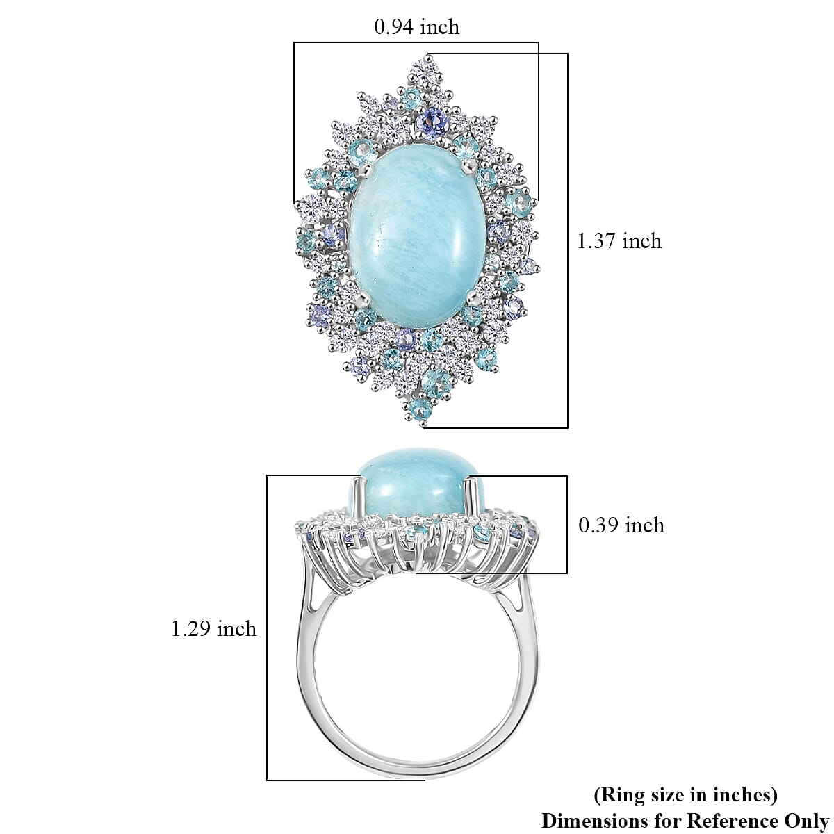 GP Capri Collection Larimar and Multi Gemstone 13.65 ctw Ring in Rhodium Over Sterling Silver (Size 10.0) image number 7