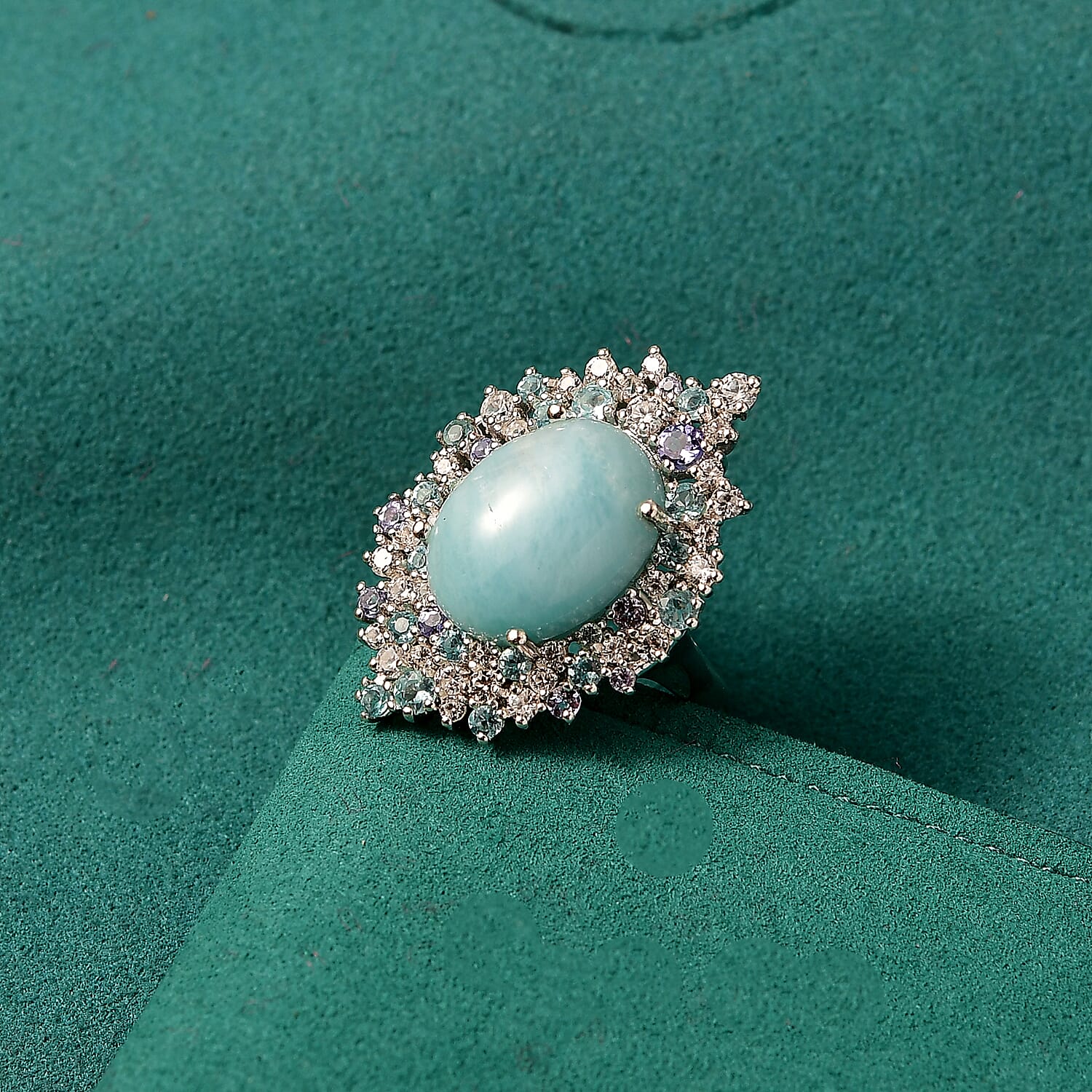 GP Capri Collection Larimar and Multi Gemstone 17.70 ctw Ring in Rhodium Over Sterling Silver (Size 7.0)