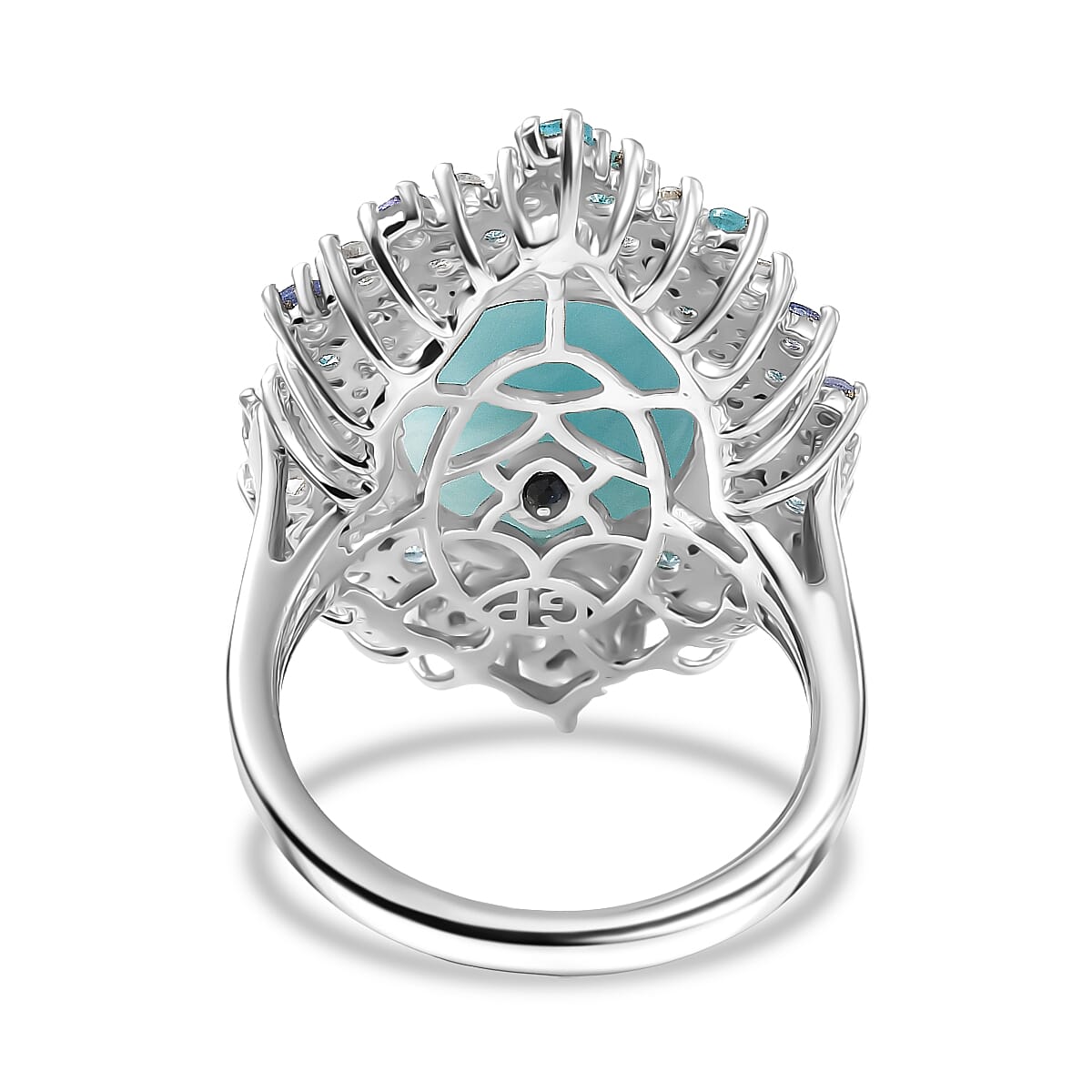 GP Capri Collection Larimar and Multi Gemstone 17.70 ctw Ring in Rhodium Over Sterling Silver (Size 7.0)