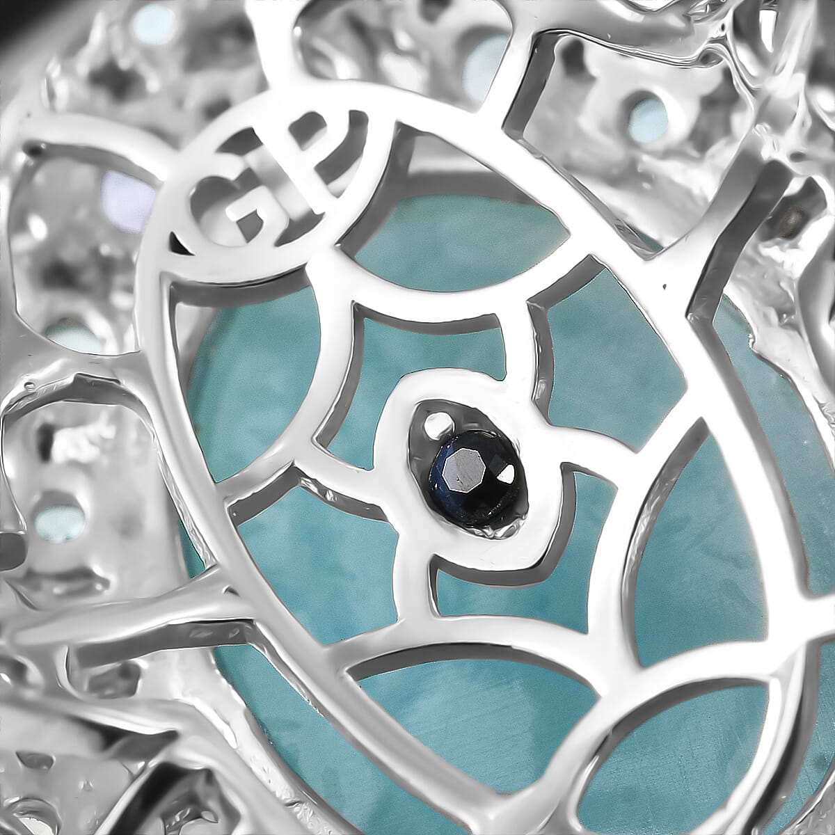 GP Capri Collection Larimar and Multi Gemstone 17.70 ctw Ring in Rhodium Over Sterling Silver (Size 7.0)