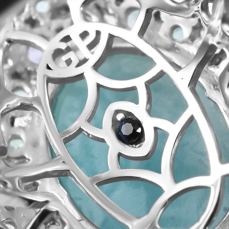 GP Capri Collection Larimar and Multi Gemstone 17.70 ctw Ring in Rhodium Over Sterling Silver (Size 7.0)