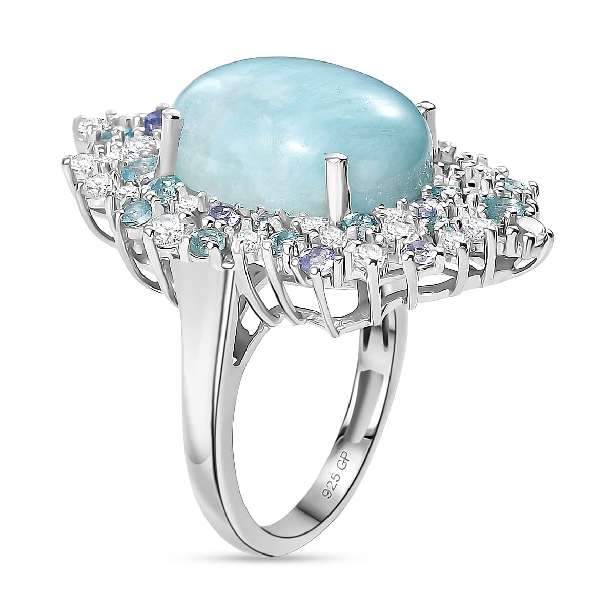 GP Capri Collection Larimar and Multi Gemstone 17.70 ctw Ring in Rhodium Over Sterling Silver (Size 8.0) image number 4